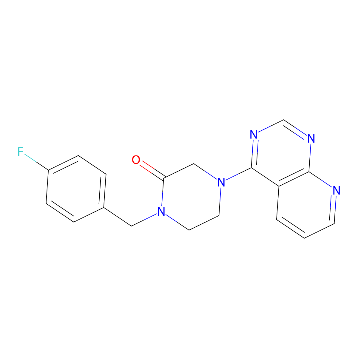 1-[(4-Fluorophenyl)methyl]-4-{pyrido[2,3-d]pyrimidin-4-yl}piperazin-2-one molecular structure, CAS 2877721-92-9