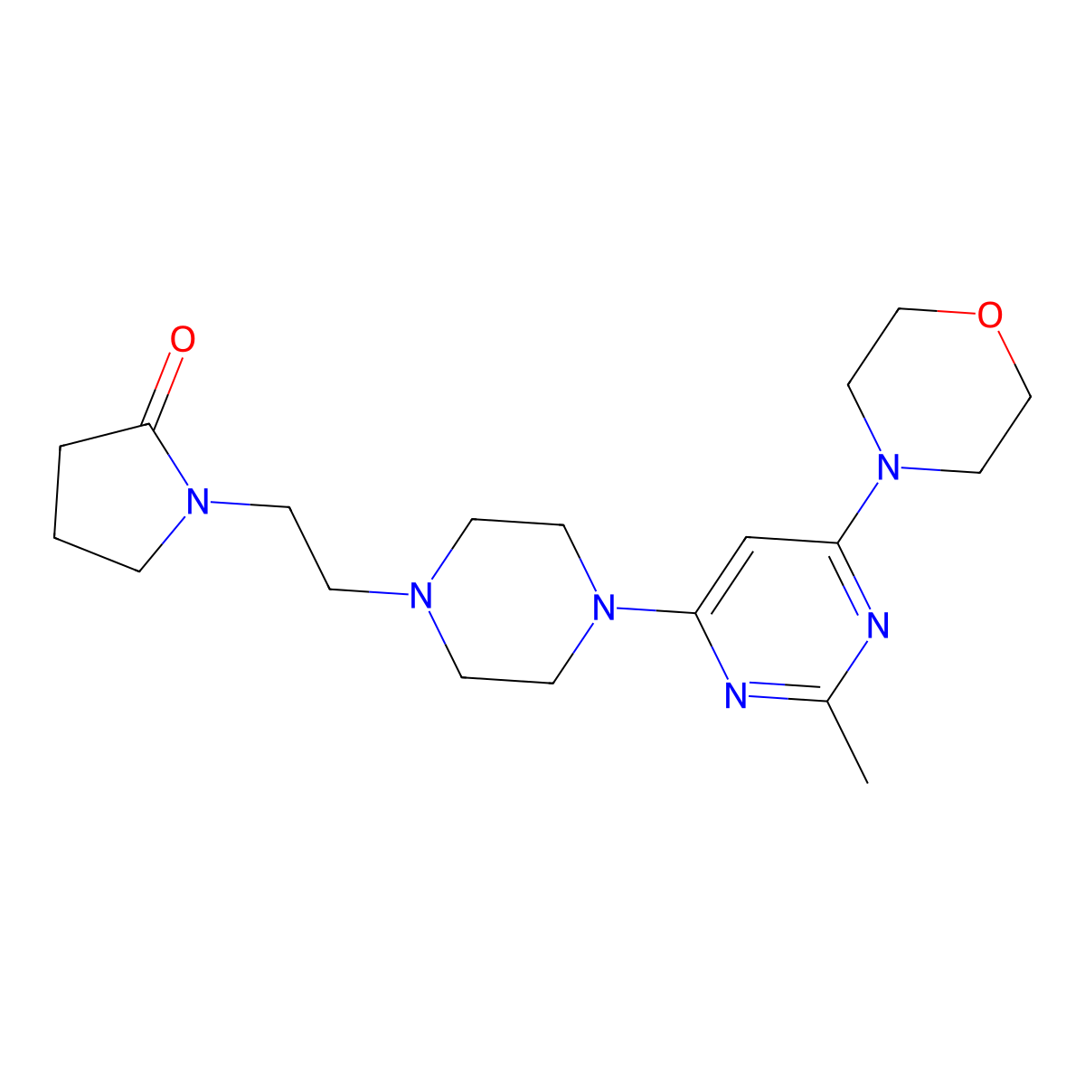 1-(2-{4-[2-Methyl-6-(morpholin-4-yl)pyrimidin-4-yl]piperazin-1-yl}ethyl)pyrrolidin-2-one molecular structure, CAS 2877721-96-3