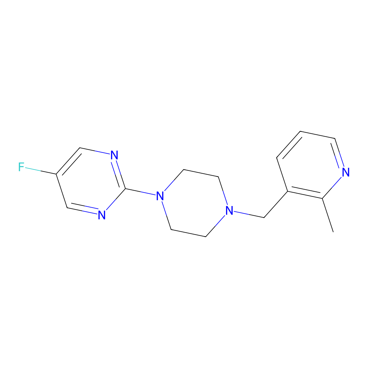 5-Fluoro-2-{4-[(2-methylpyridin-3-yl)methyl]piperazin-1-yl}pyrimidine molecular structure, CAS 2877722-00-2