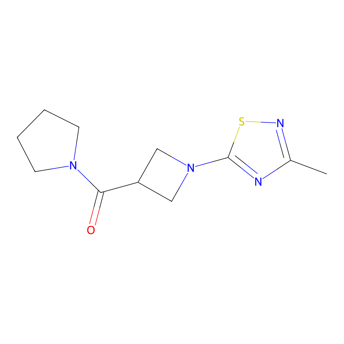 3-Methyl-5-[3-(pyrrolidine-1-carbonyl)azetidin-1-yl]-1,2,4-thiadiazole molecular structure, CAS 2877722-03-5