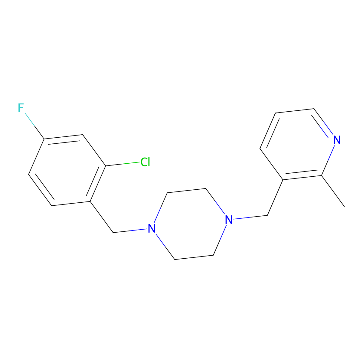1-[(2-Chloro-4-fluorophenyl)methyl]-4-[(2-methylpyridin-3-yl)methyl]piperazine molecular structure, CAS 2877722-04-6