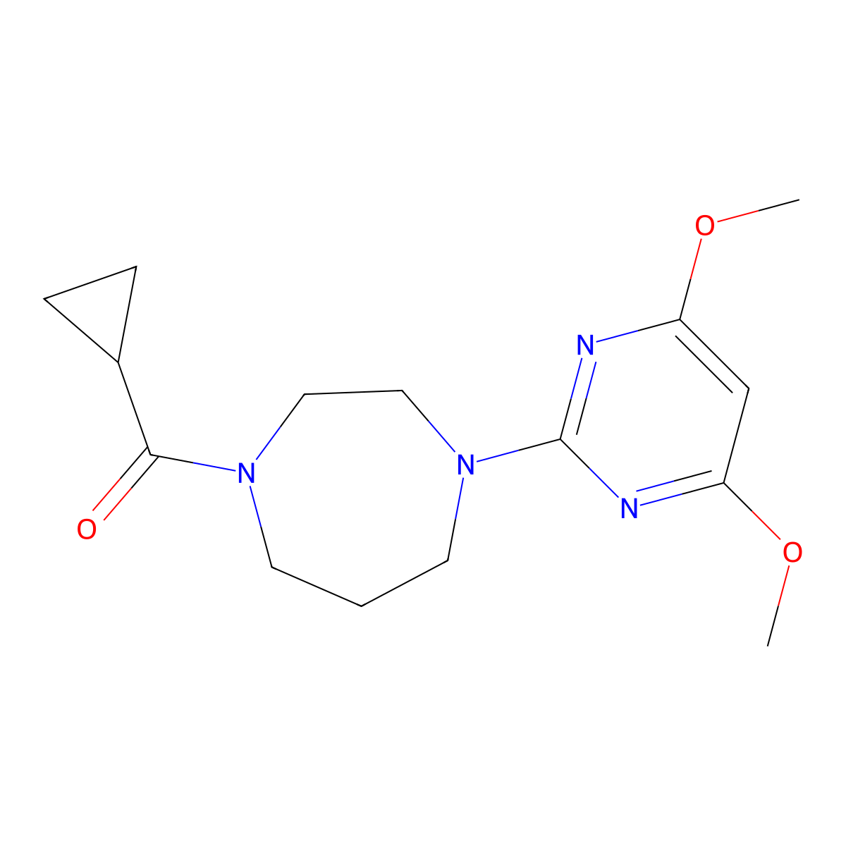 1-Cyclopropanecarbonyl-4-(4,6-dimethoxypyrimidin-2-yl)-1,4-diazepane molecular structure, CAS 2877722-06-8
