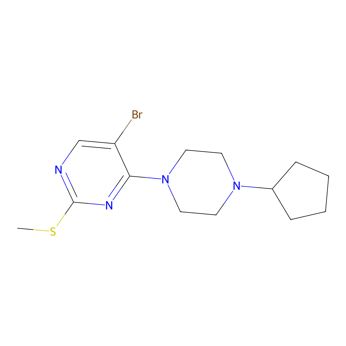 5-Bromo-4-(4-cyclopentylpiperazin-1-yl)-2-(methylsulfanyl)pyrimidine molecular structure, CAS 2877722-17-1