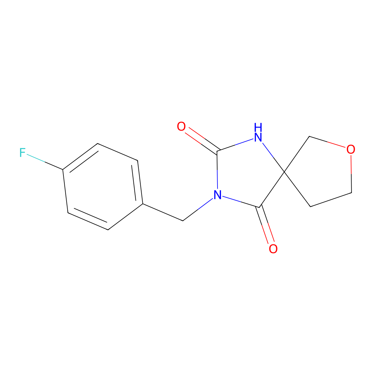 3-[(4-Fluorophenyl)methyl]-7-oxa-1,3-diazaspiro[4.4]nonane-2,4-dione molecular structure, CAS 2877722-18-2