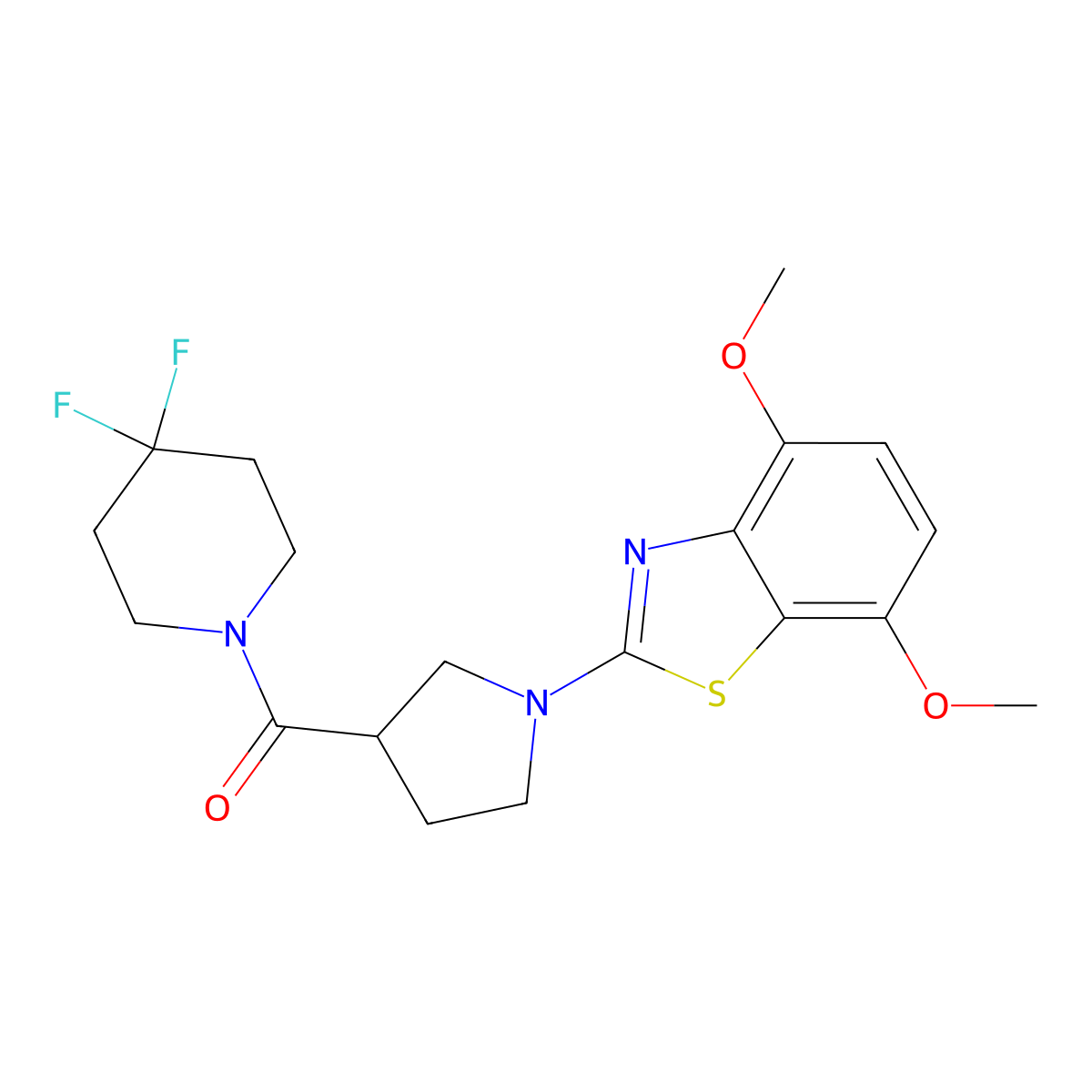 2-[3-(4,4-Difluoropiperidine-1-carbonyl)pyrrolidin-1-yl]-4,7-dimethoxy-1,3-benzothiazole molecular structure, CAS 2877722-19-3