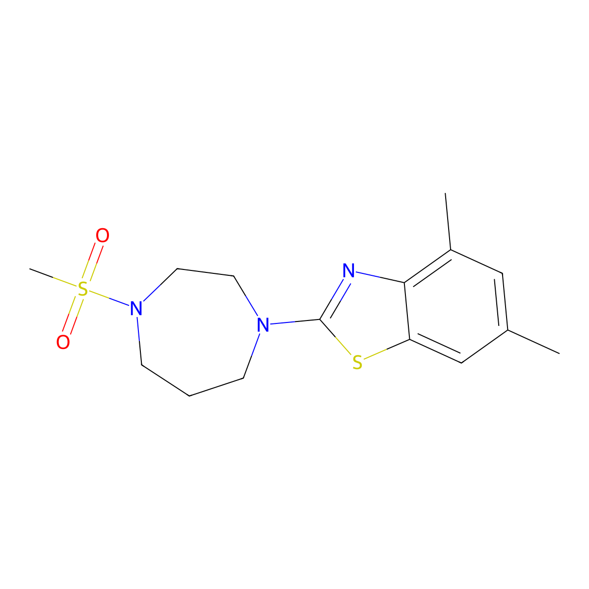 2-(4-Methanesulfonyl-1,4-diazepan-1-yl)-4,6-dimethyl-1,3-benzothiazole molecular structure, CAS 2877722-20-6