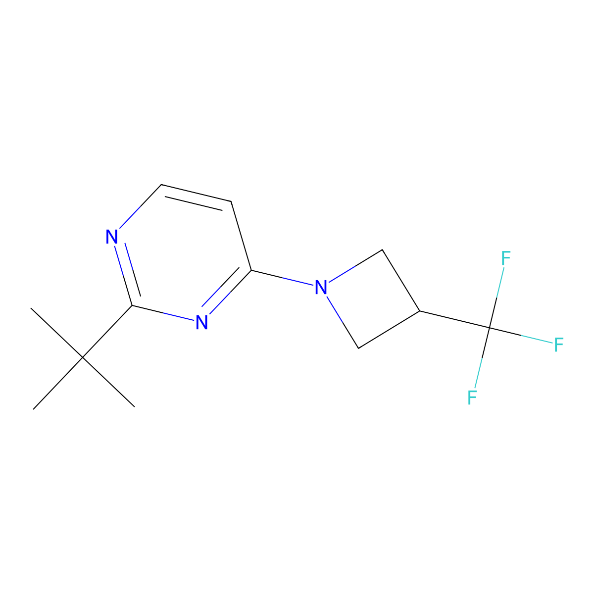 2-Tert-butyl-4-[3-(trifluoromethyl)azetidin-1-yl]pyrimidine molecular structure, CAS 2877722-24-0