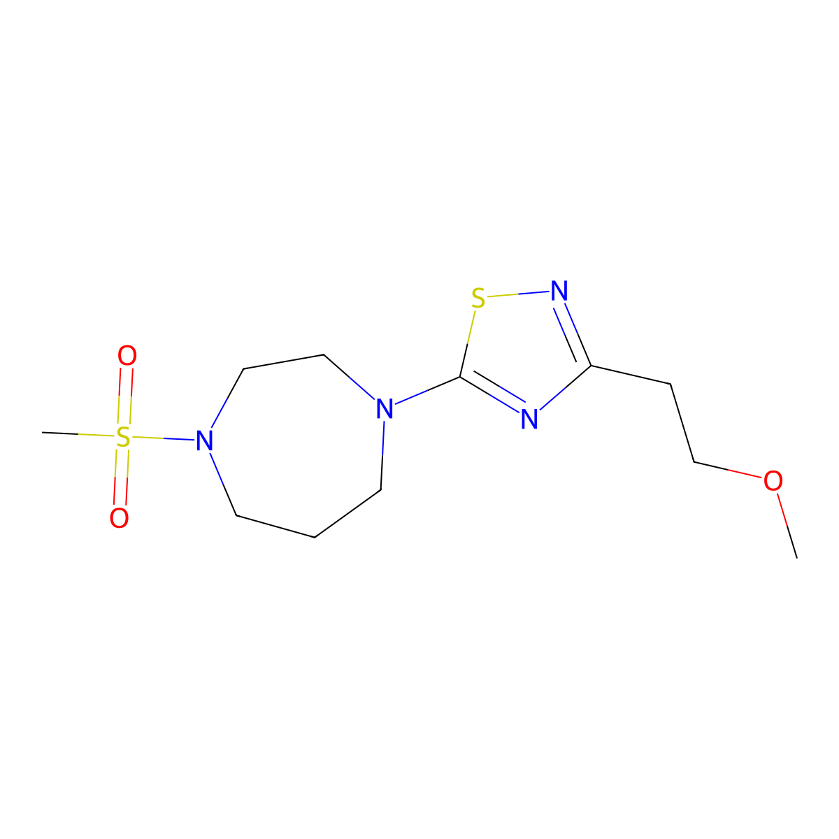 1-Methanesulfonyl-4-[3-(2-methoxyethyl)-1,2,4-thiadiazol-5-yl]-1,4-diazepane molecular structure, CAS 2877722-27-3