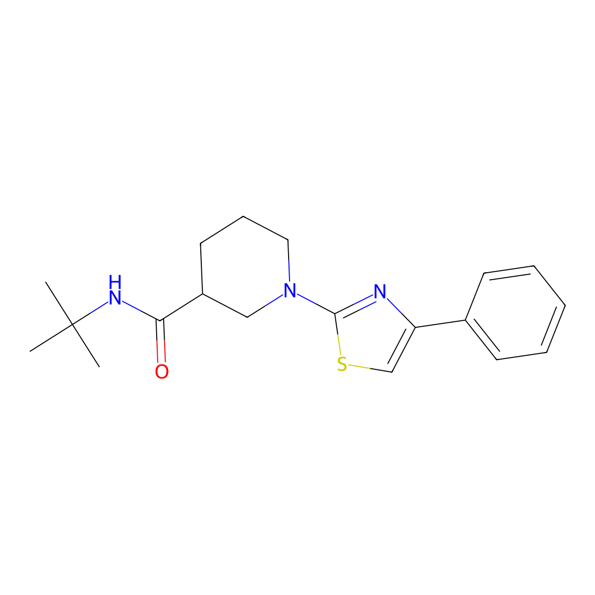 N-tert-butyl-1-(4-phenyl-1,3-thiazol-2-yl)piperidine-3-carboxamide molecular structure, CAS 2877750-03-1