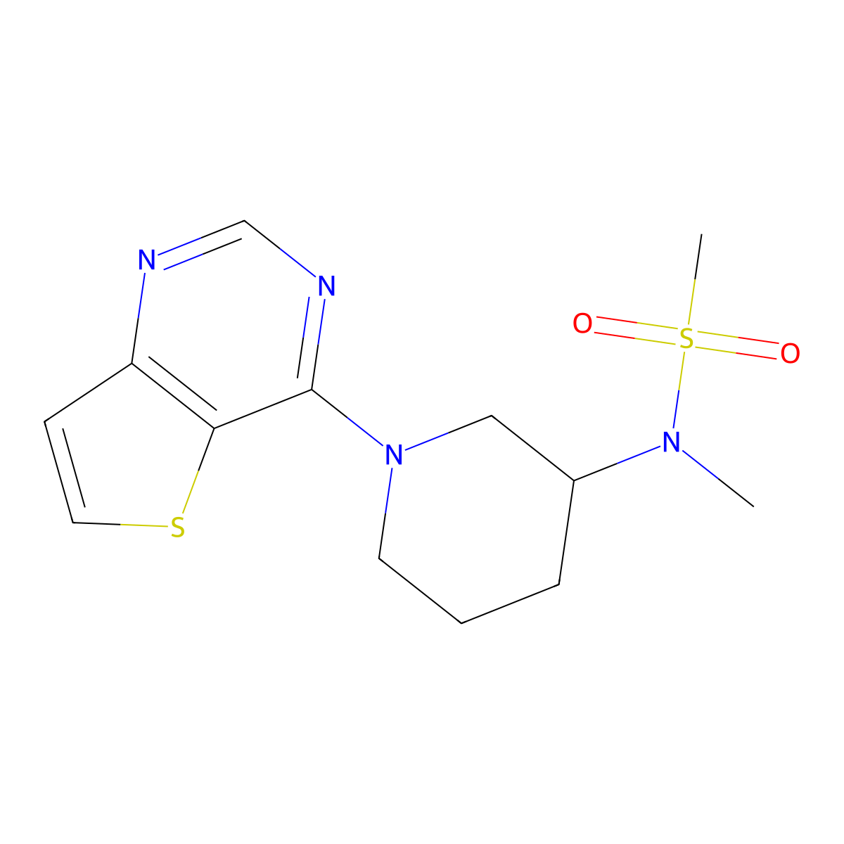 N-methyl-N-(1-{thieno[3,2-d]pyrimidin-4-yl}piperidin-3-yl)methanesulfonamide molecular structure, CAS 2877750-07-5