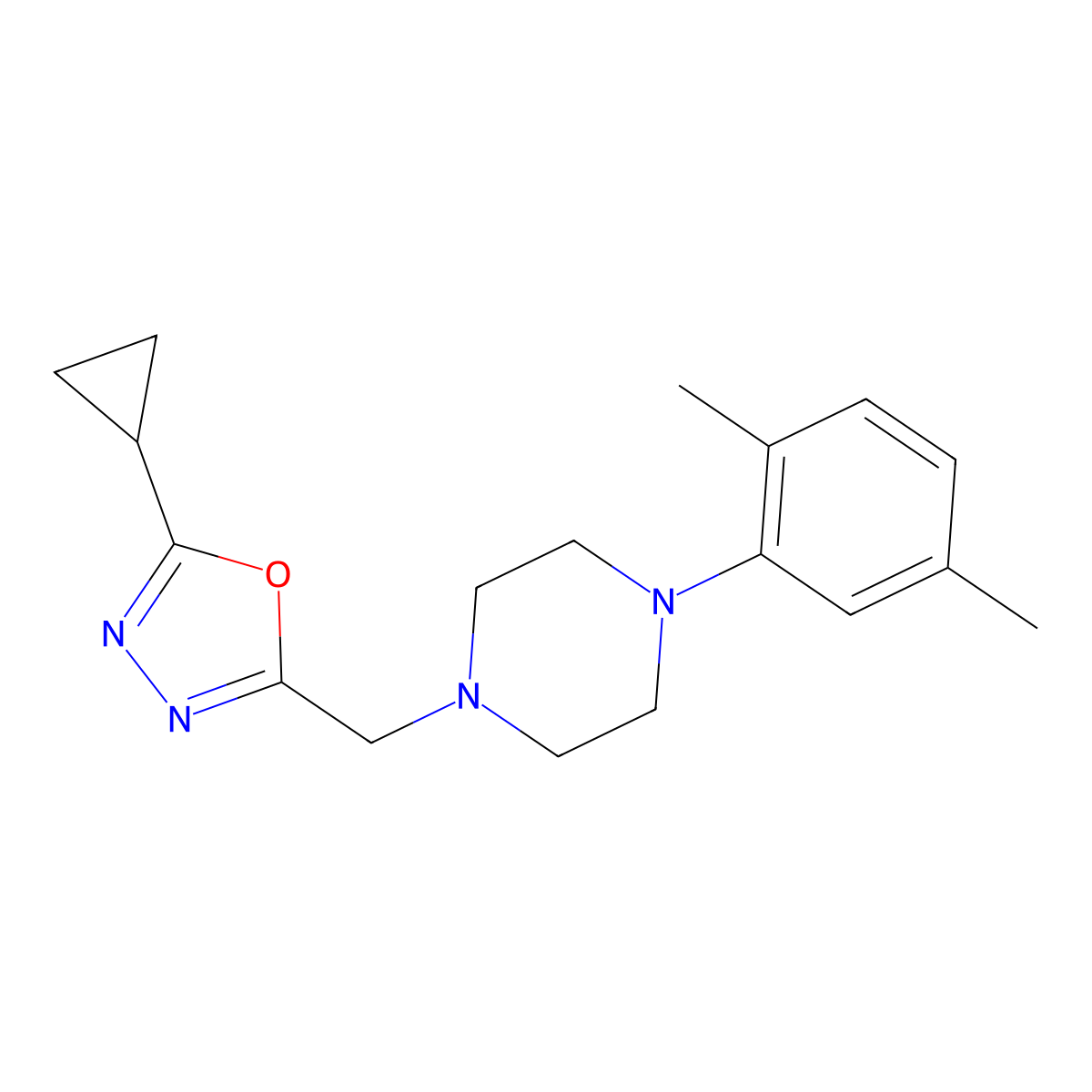 1-[(5-Cyclopropyl-1,3,4-oxadiazol-2-yl)methyl]-4-(2,5-dimethylphenyl)piperazine molecular structure, CAS 2877750-10-0