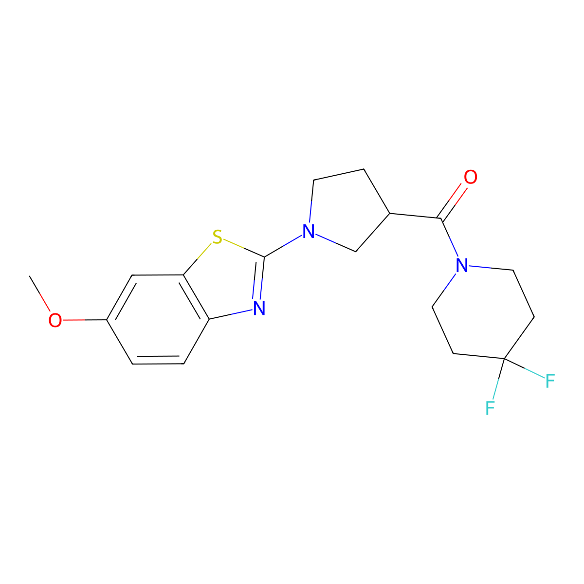 2-[3-(4,4-Difluoropiperidine-1-carbonyl)pyrrolidin-1-yl]-6-methoxy-1,3-benzothiazole molecular structure, CAS 2877750-12-2