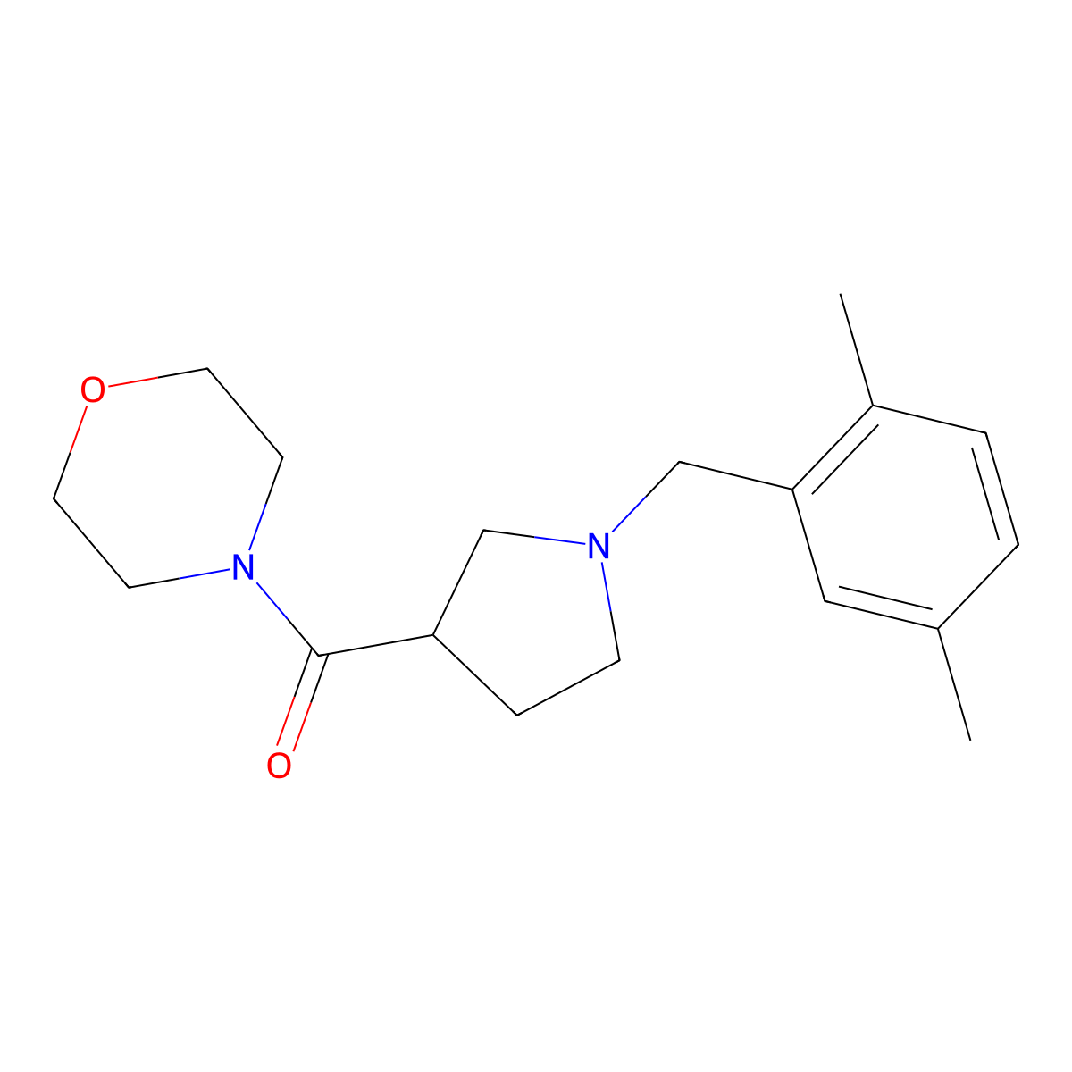 4-{1-[(2,5-Dimethylphenyl)methyl]pyrrolidine-3-carbonyl}morpholine molecular structure, CAS 2877750-19-9