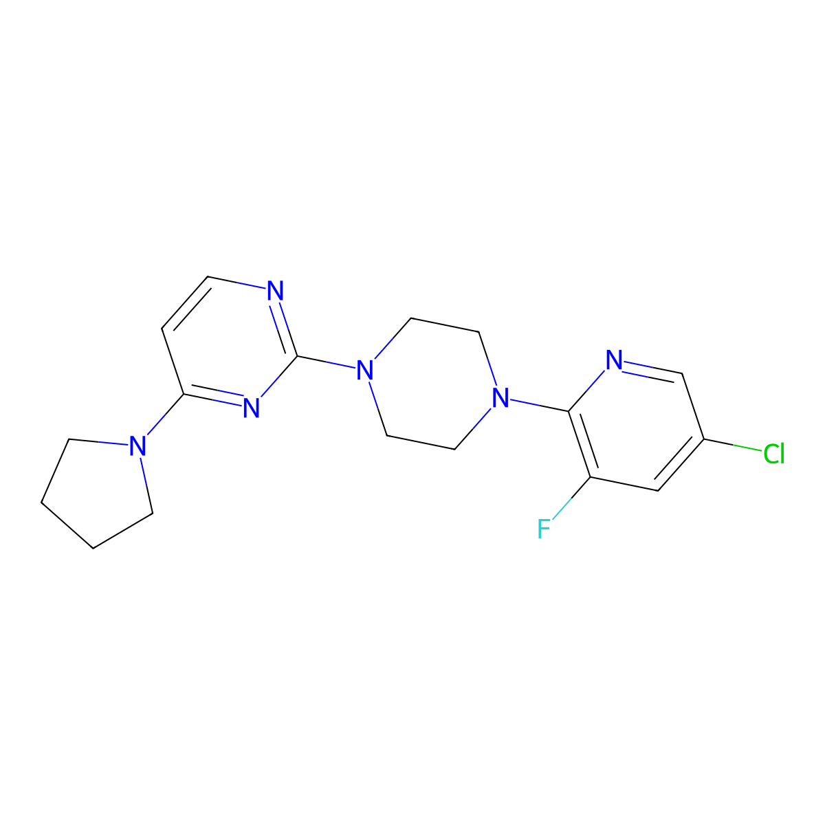 2-[4-(5-Chloro-3-fluoropyridin-2-yl)piperazin-1-yl]-4-(pyrrolidin-1-yl)pyrimidine molecular structure, CAS 2877750-20-2