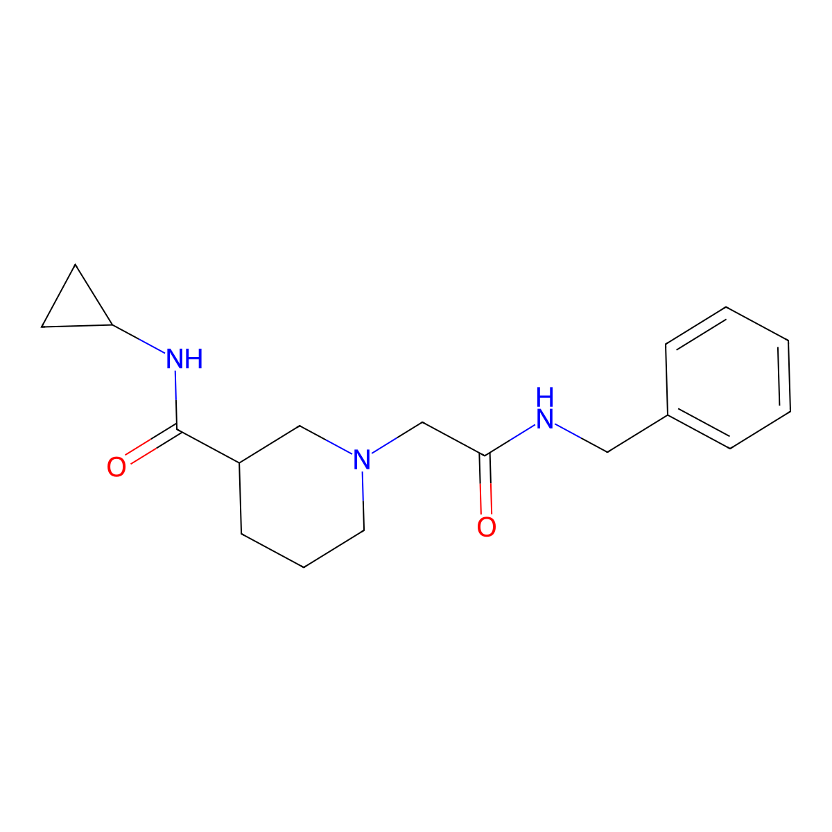 1-[(benzylcarbamoyl)methyl]-N-cyclopropylpiperidine-3-carboxamide molecular structure, CAS 2877750-22-4