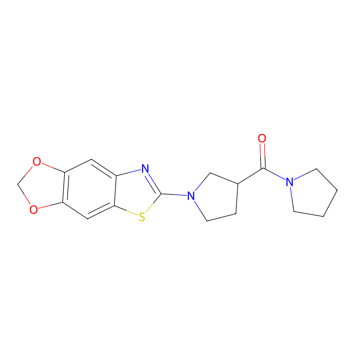 [1-([1,3]Dioxolo[4,5-f][1,3]benzothiazol-6-yl)pyrrolidin-3-yl]-pyrrolidin-1-ylmethanone molecular structure, CAS 2877750-27-9