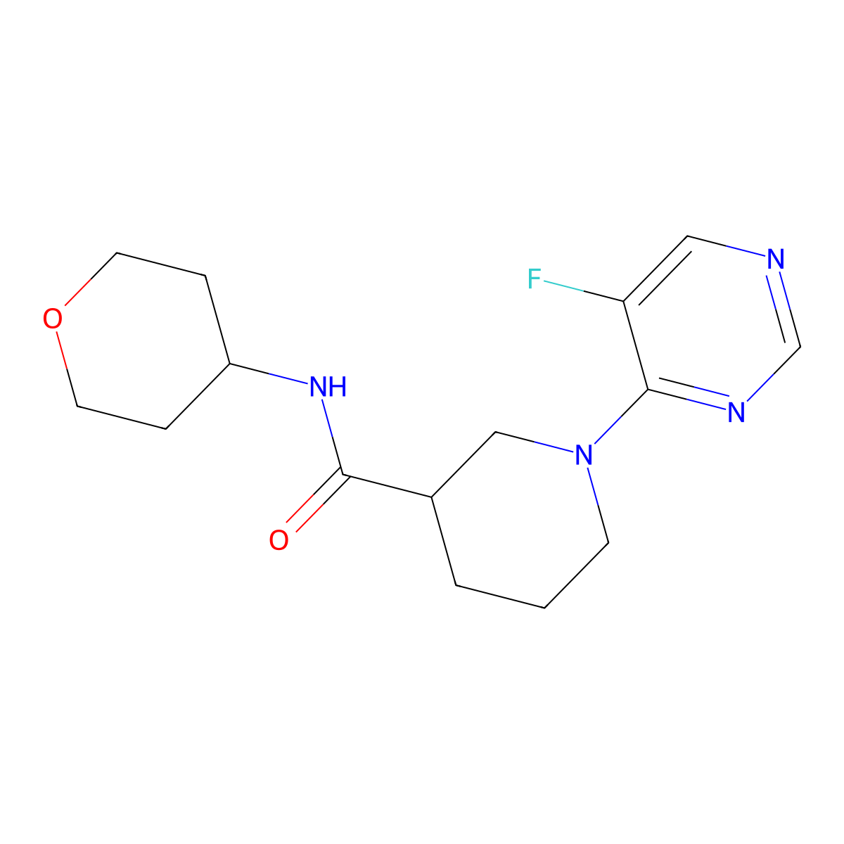 1-(5-fluoropyrimidin-4-yl)-N-(oxan-4-yl)piperidine-3-carboxamide molecular structure, CAS 2877750-40-6