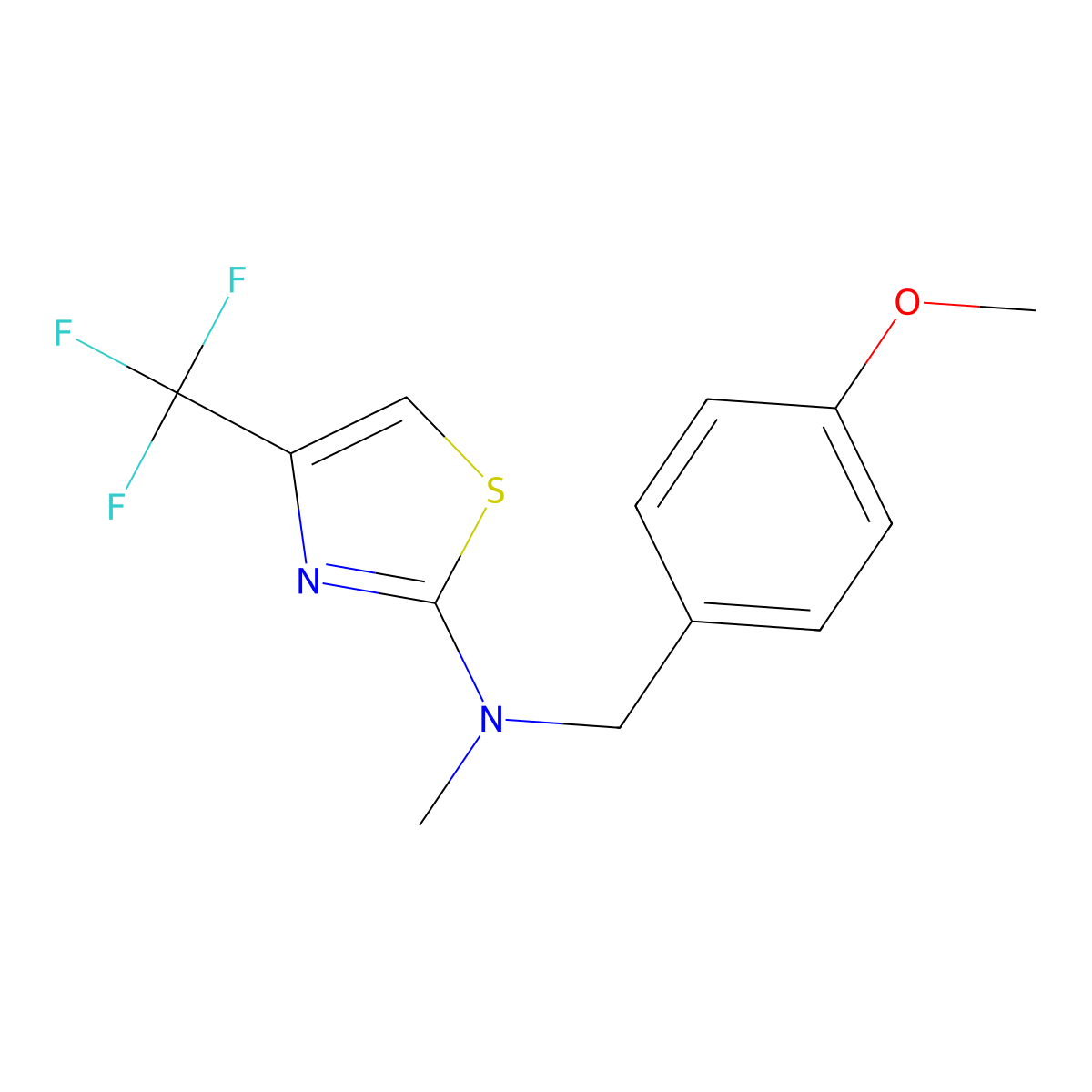 N-[(4-methoxyphenyl)methyl]-N-methyl-4-(trifluoromethyl)-1,3-thiazol-2-amine molecular structure, CAS 2877750-41-7
