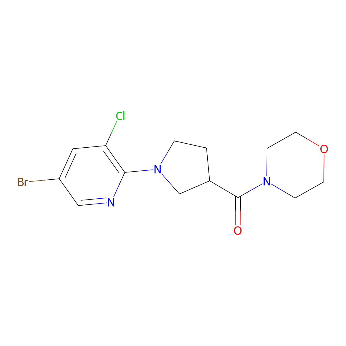 4-[1-(5-Bromo-3-chloropyridin-2-yl)pyrrolidine-3-carbonyl]morpholine molecular structure, CAS 2877750-43-9