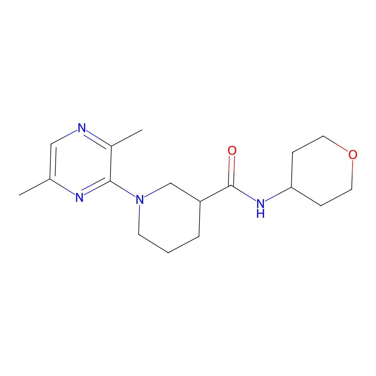 1-(3,6-dimethylpyrazin-2-yl)-N-(oxan-4-yl)piperidine-3-carboxamide molecular structure, CAS 2877750-44-0