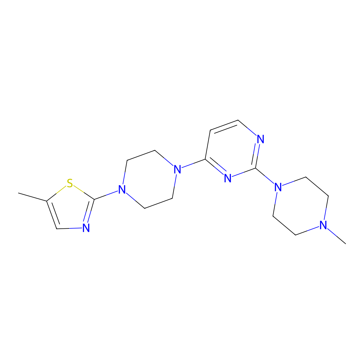 4-[4-(5-Methyl-1,3-thiazol-2-yl)piperazin-1-yl]-2-(4-methylpiperazin-1-yl)pyrimidine molecular structure, CAS 2877750-50-8