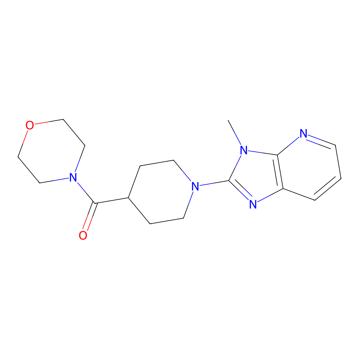 4-(1-{3-methyl-3H-imidazo[4,5-b]pyridin-2-yl}piperidine-4-carbonyl)morpholine molecular structure, CAS 2877750-51-9