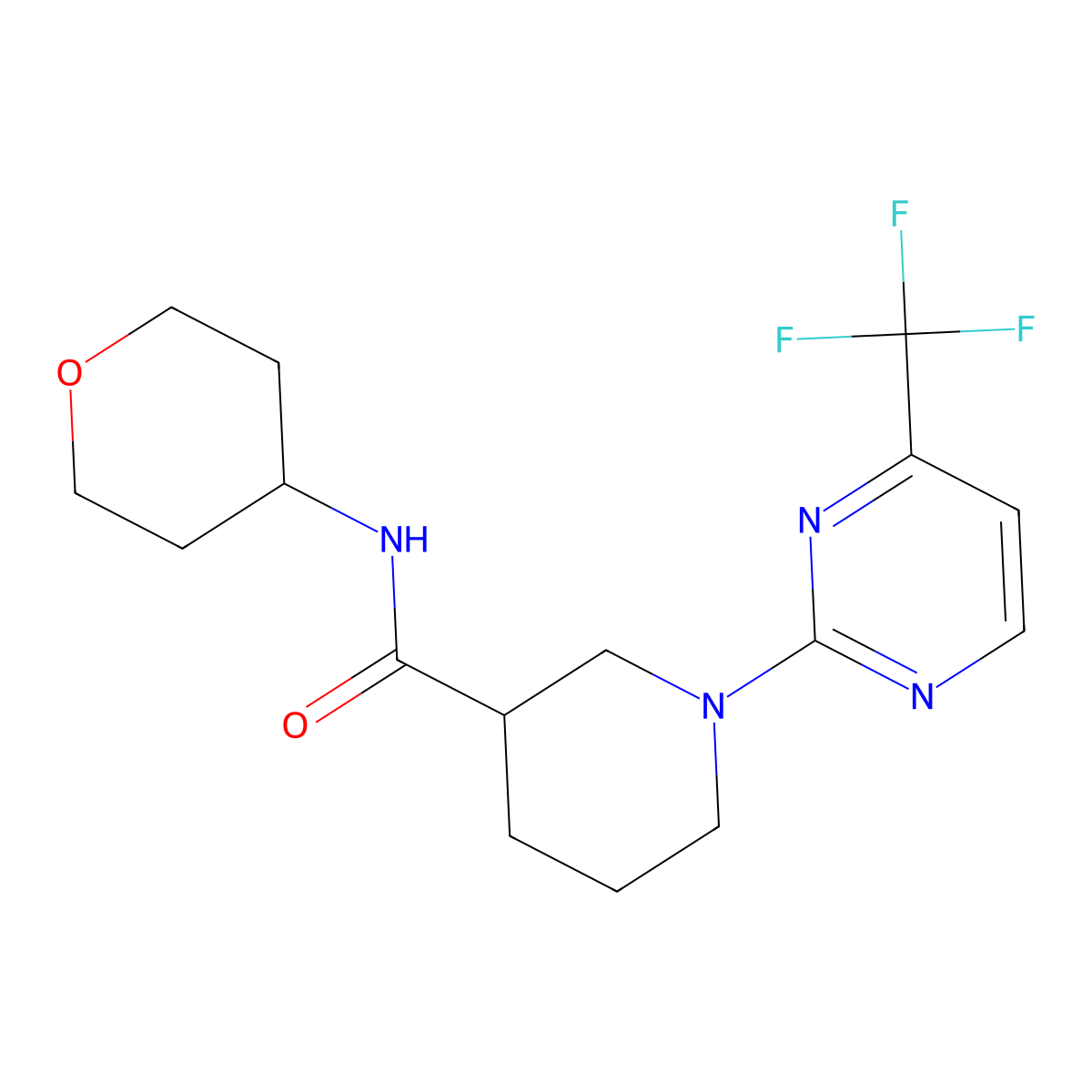 N-(oxan-4-yl)-1-[4-(trifluoromethyl)pyrimidin-2-yl]piperidine-3-carboxamide molecular structure, CAS 2877750-57-5