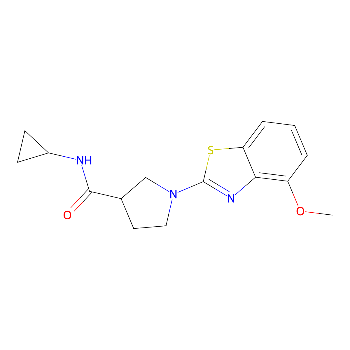 N-cyclopropyl-1-(4-methoxy-1,3-benzothiazol-2-yl)pyrrolidine-3-carboxamide molecular structure, CAS 2877750-60-0