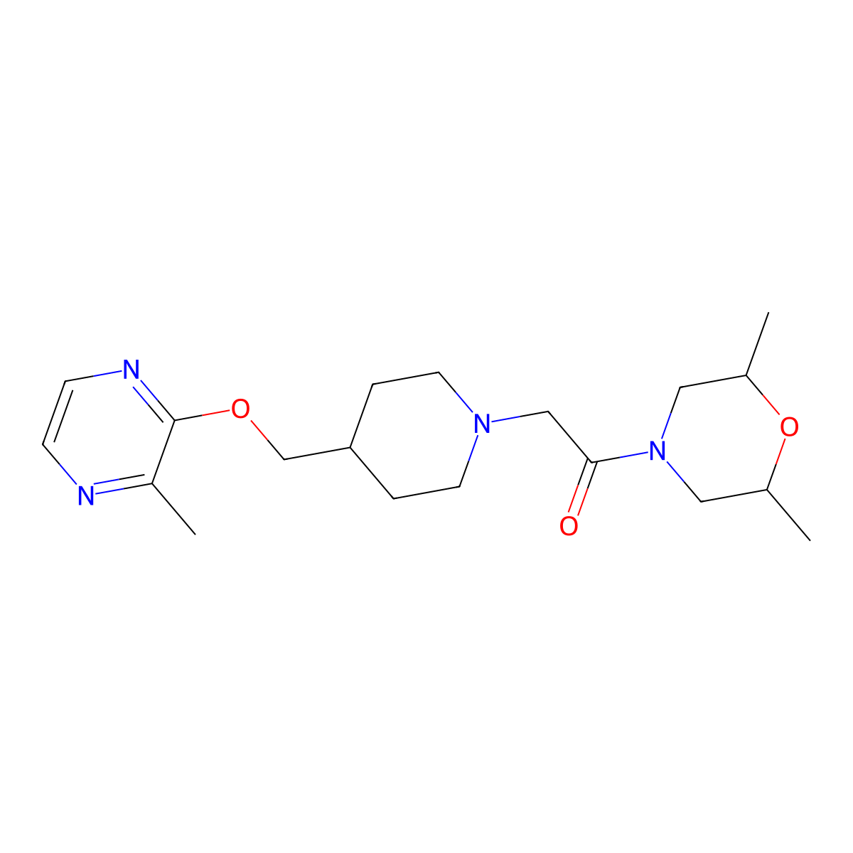 1-(2,6-Dimethylmorpholin-4-yl)-2-(4-{[(3-methylpyrazin-2-yl)oxy]methyl}piperidin-1-yl)ethan-1-one molecular structure, CAS 2877750-61-1