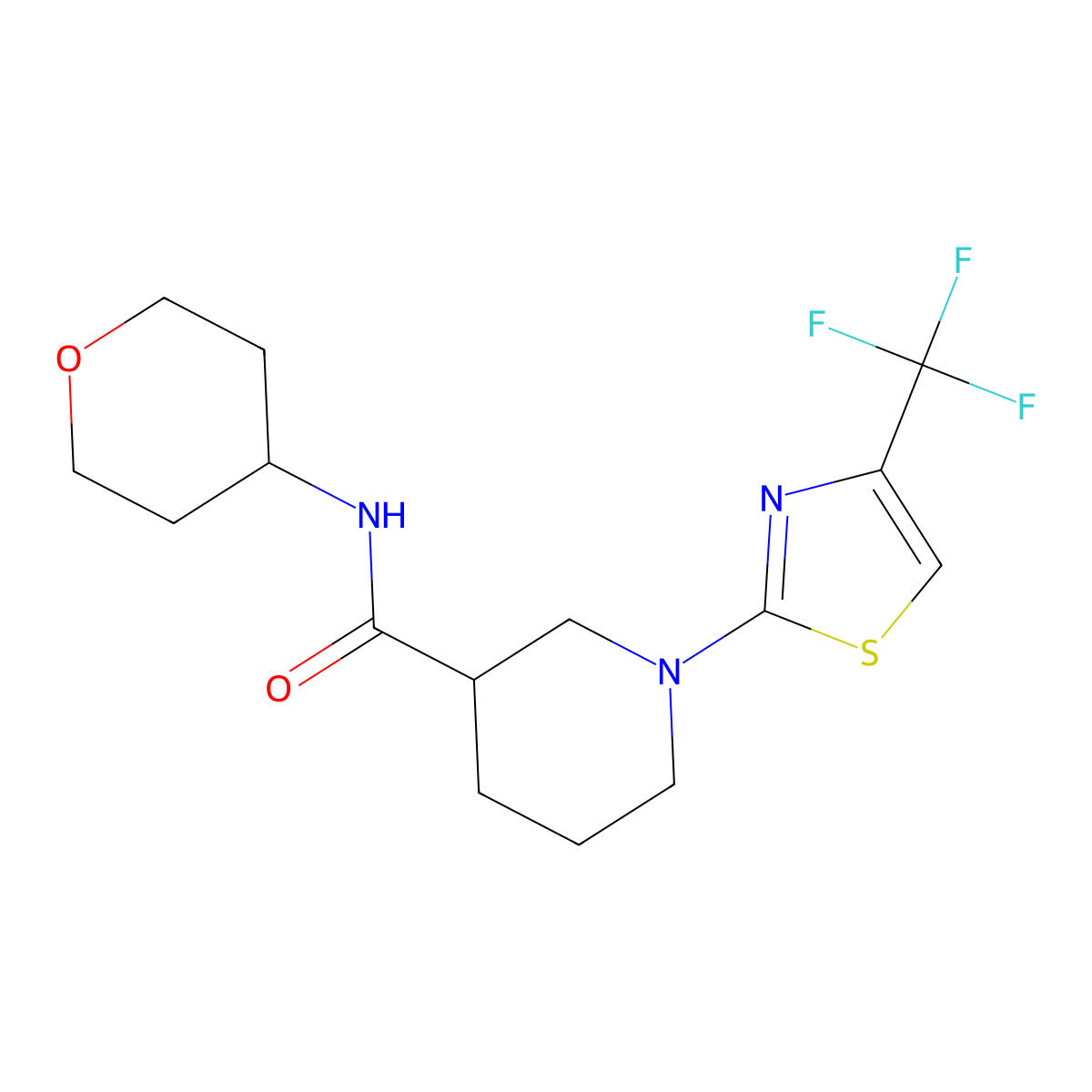 N-(oxan-4-yl)-1-[4-(trifluoromethyl)-1,3-thiazol-2-yl]piperidine-3-carboxamide molecular structure, CAS 2877750-62-2
