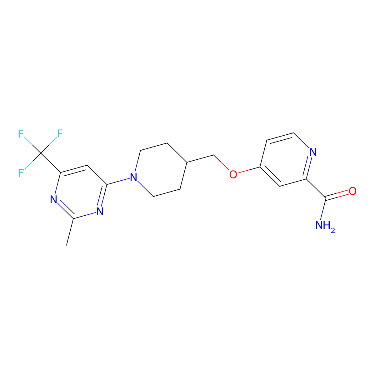4-({1-[2-Methyl-6-(trifluoromethyl)pyrimidin-4-yl]piperidin-4-yl}methoxy)pyridine-2-carboxamide molecular structure, CAS 2877750-65-5