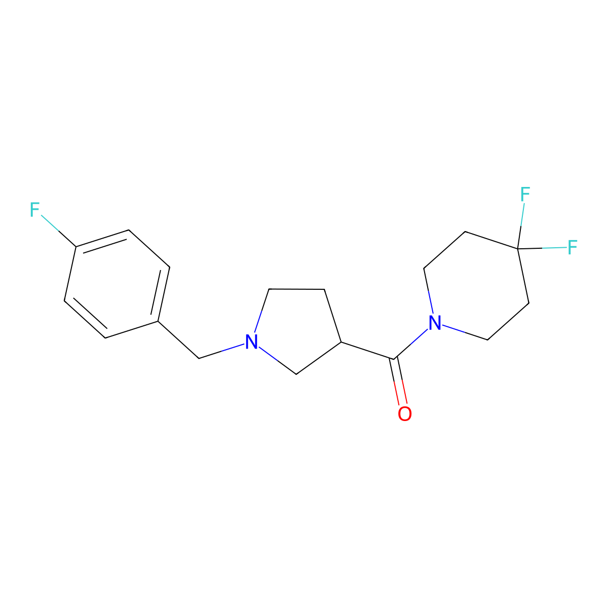 4,4-Difluoro-1-{1-[(4-fluorophenyl)methyl]pyrrolidine-3-carbonyl}piperidine molecular structure, CAS 2877750-66-6