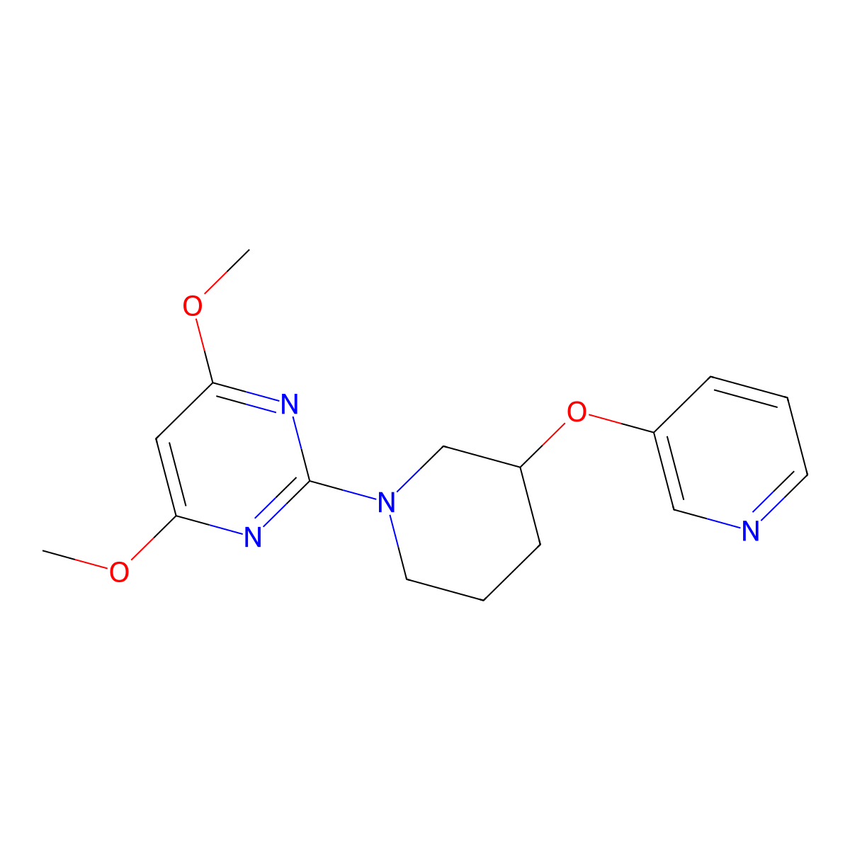 4,6-Dimethoxy-2-[3-(pyridin-3-yloxy)piperidin-1-yl]pyrimidine molecular structure, CAS 2877750-69-9