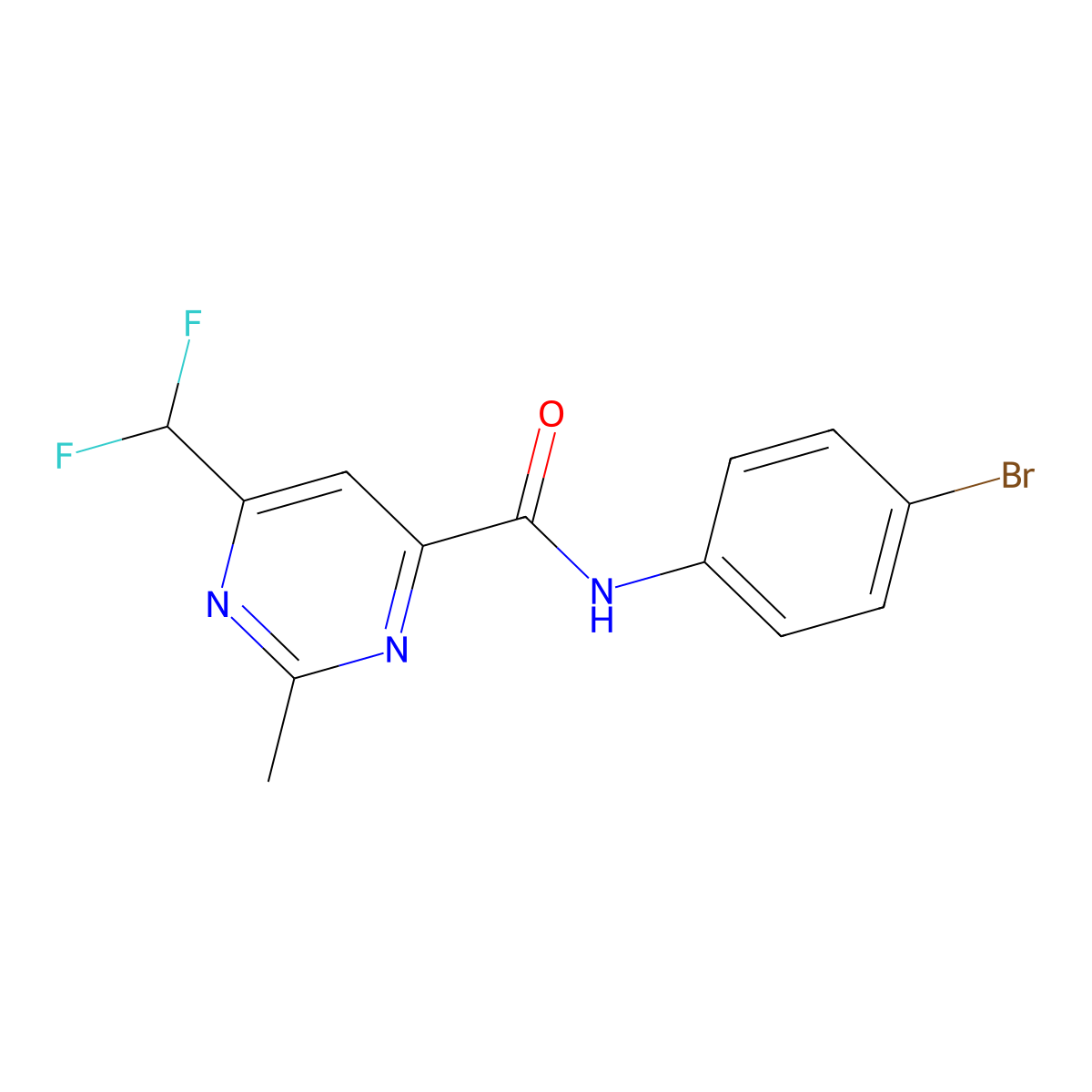 N-(4-bromophenyl)-6-(difluoromethyl)-2-methylpyrimidine-4-carboxamide molecular structure, CAS 2877750-76-8