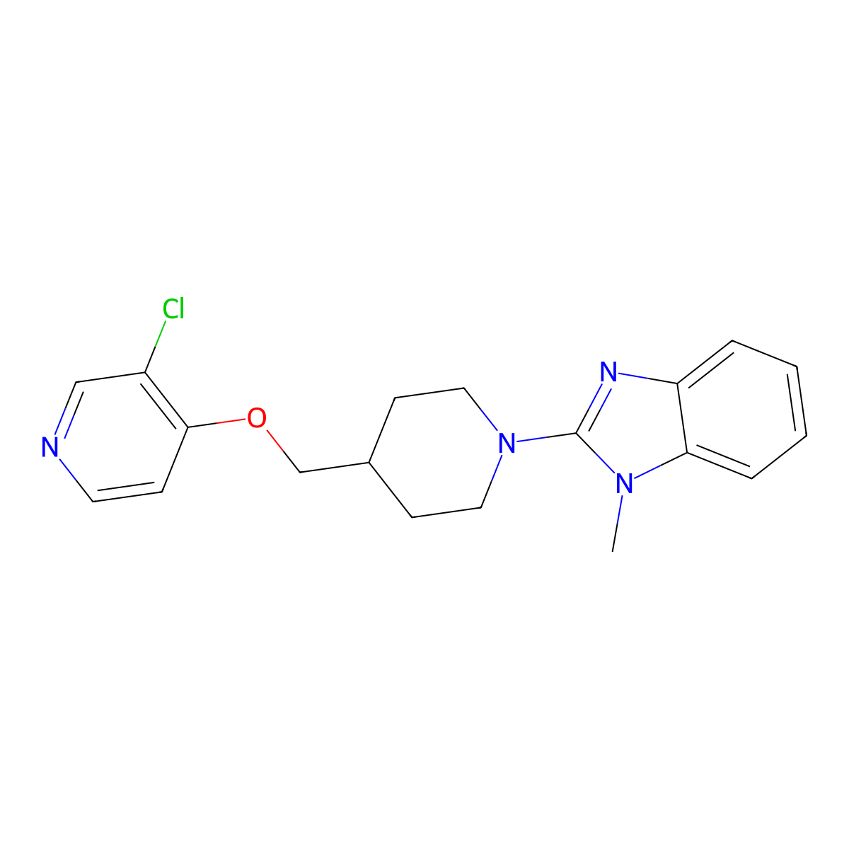2-(4-{[(3-chloropyridin-4-yl)oxy]methyl}piperidin-1-yl)-1-methyl-1H-1,3-benzodiazole molecular structure, CAS 2877750-80-4