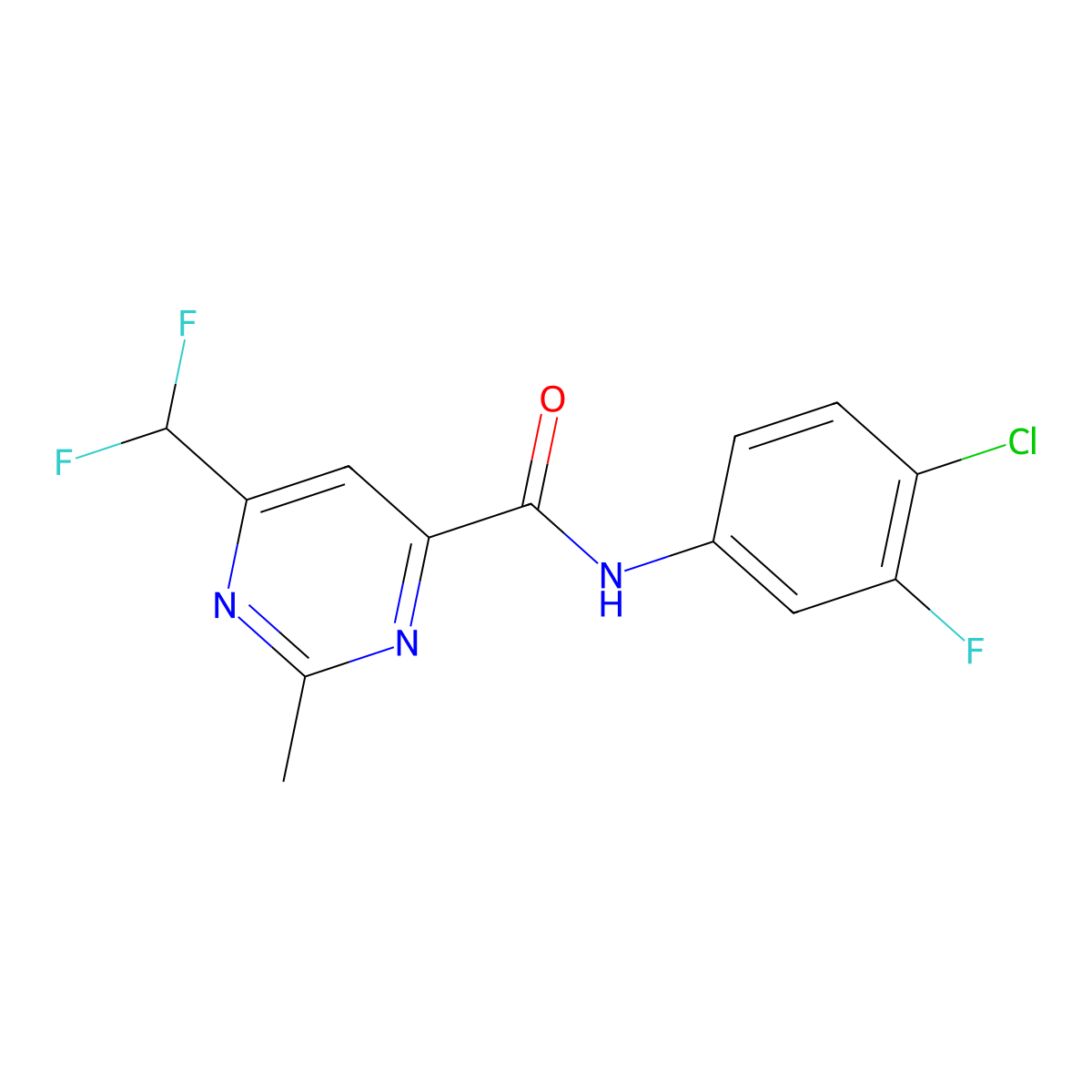 N-(4-chloro-3-fluorophenyl)-6-(difluoromethyl)-2-methylpyrimidine-4-carboxamide molecular structure, CAS 2877750-81-5