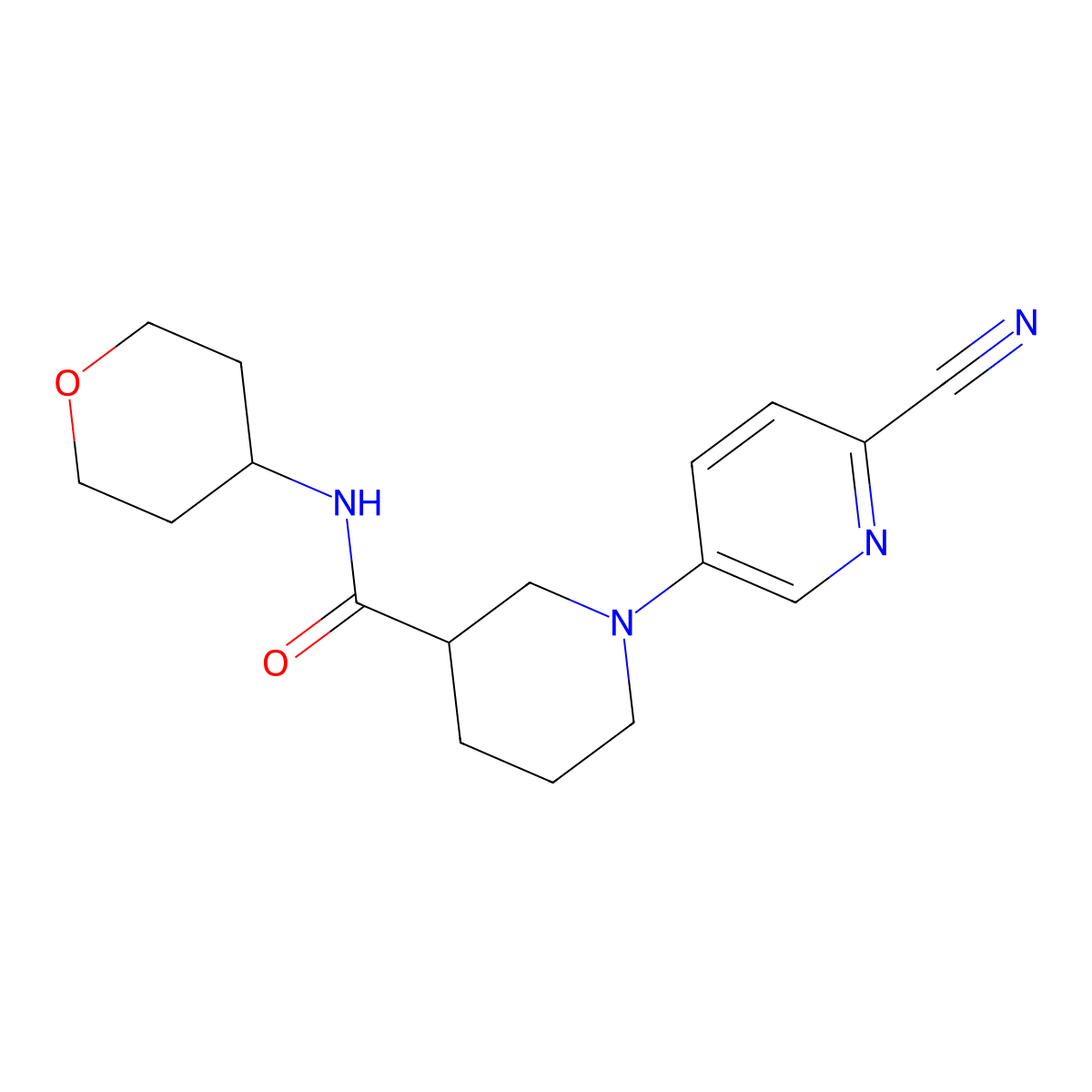 1-(6-cyanopyridin-3-yl)-N-(oxan-4-yl)piperidine-3-carboxamide molecular structure, CAS 2877750-82-6
