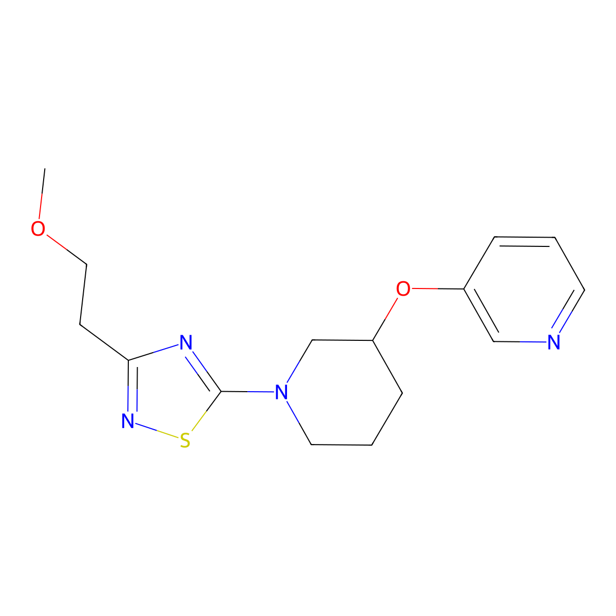 3-({1-[3-(2-Methoxyethyl)-1,2,4-thiadiazol-5-yl]piperidin-3-yl}oxy)pyridine molecular structure, CAS 2877750-83-7