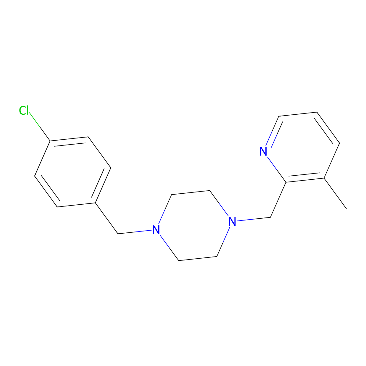 1-[(4-Chlorophenyl)methyl]-4-[(3-methylpyridin-2-yl)methyl]piperazine molecular structure, CAS 2877750-84-8
