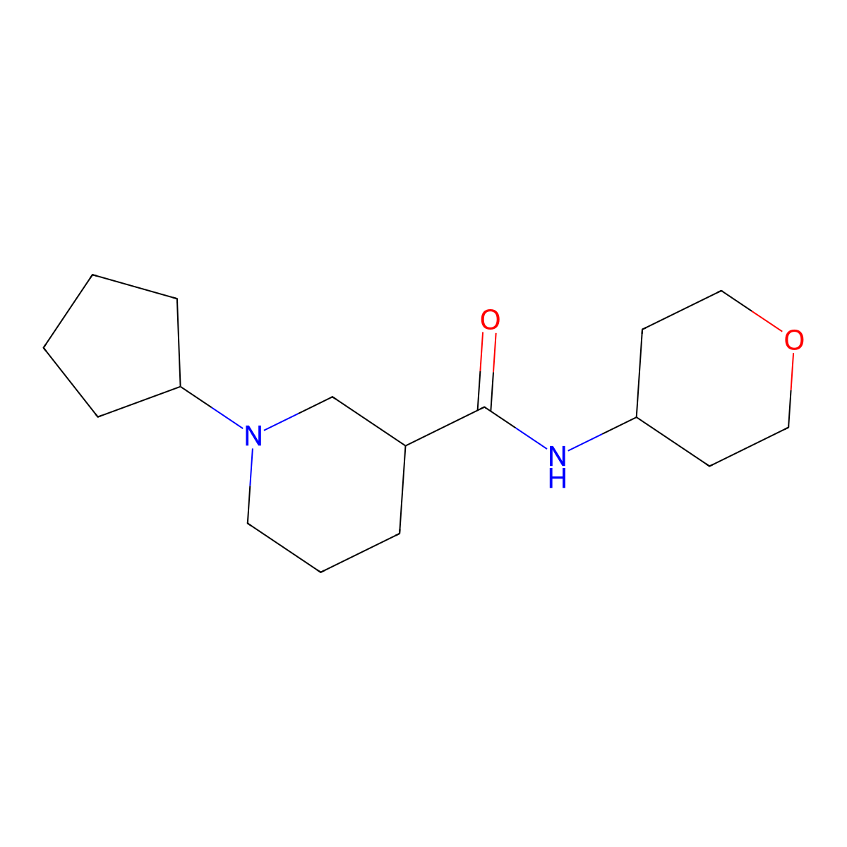 1-cyclopentyl-N-(oxan-4-yl)piperidine-3-carboxamide molecular structure, CAS 2877750-91-7