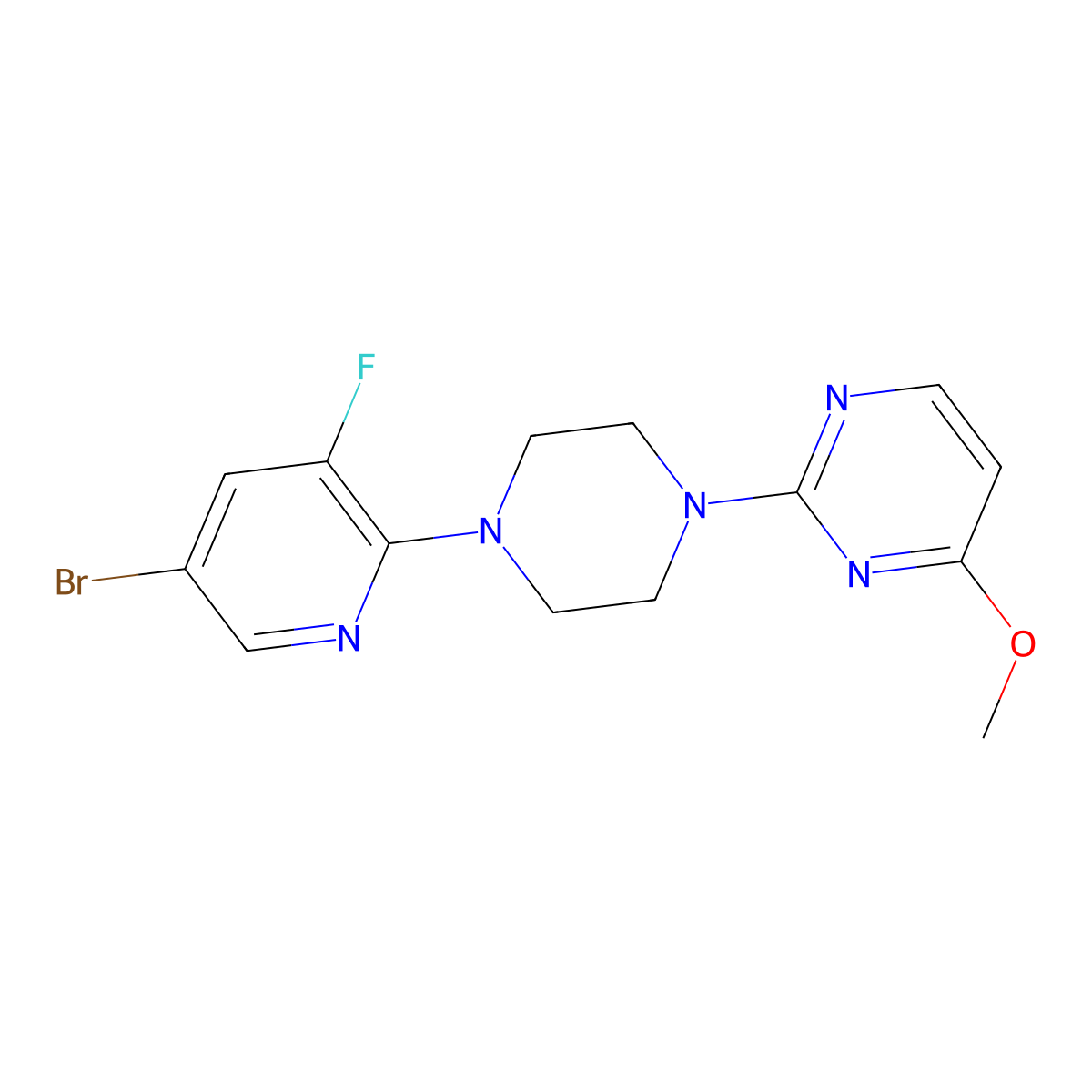 2-[4-(5-Bromo-3-fluoropyridin-2-yl)piperazin-1-yl]-4-methoxypyrimidine molecular structure, CAS 2877750-92-8