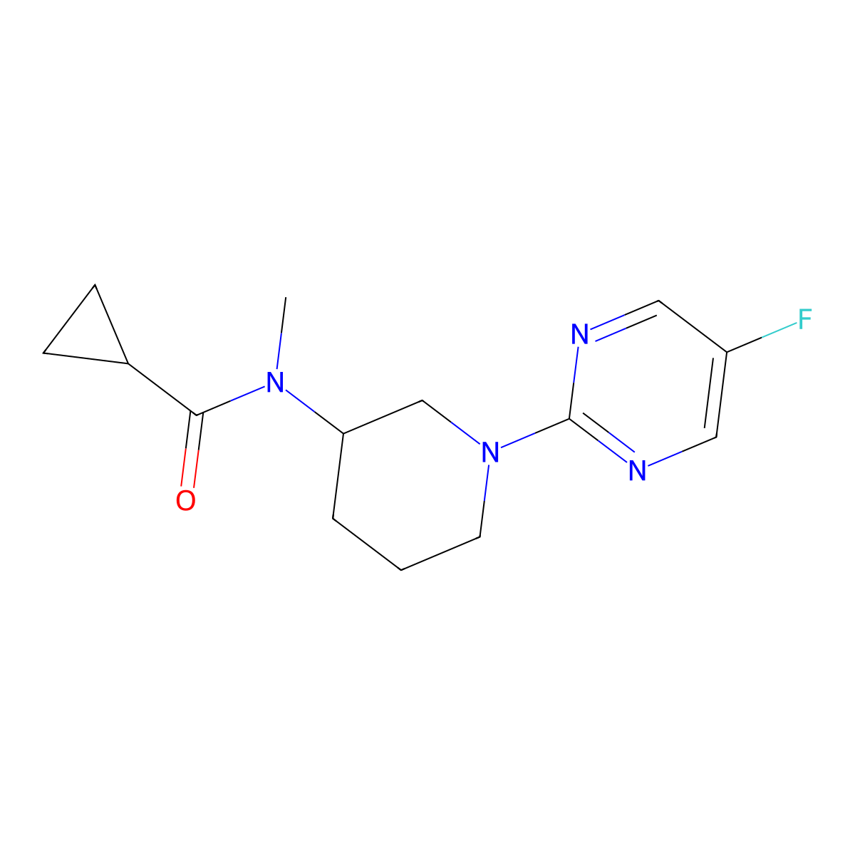 N-[1-(5-fluoropyrimidin-2-yl)piperidin-3-yl]-N-methylcyclopropanecarboxamide molecular structure, CAS 2877750-94-0