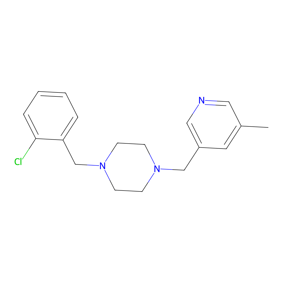 1-[(2-Chlorophenyl)methyl]-4-[(5-methylpyridin-3-yl)methyl]piperazine molecular structure, CAS 2877750-97-3