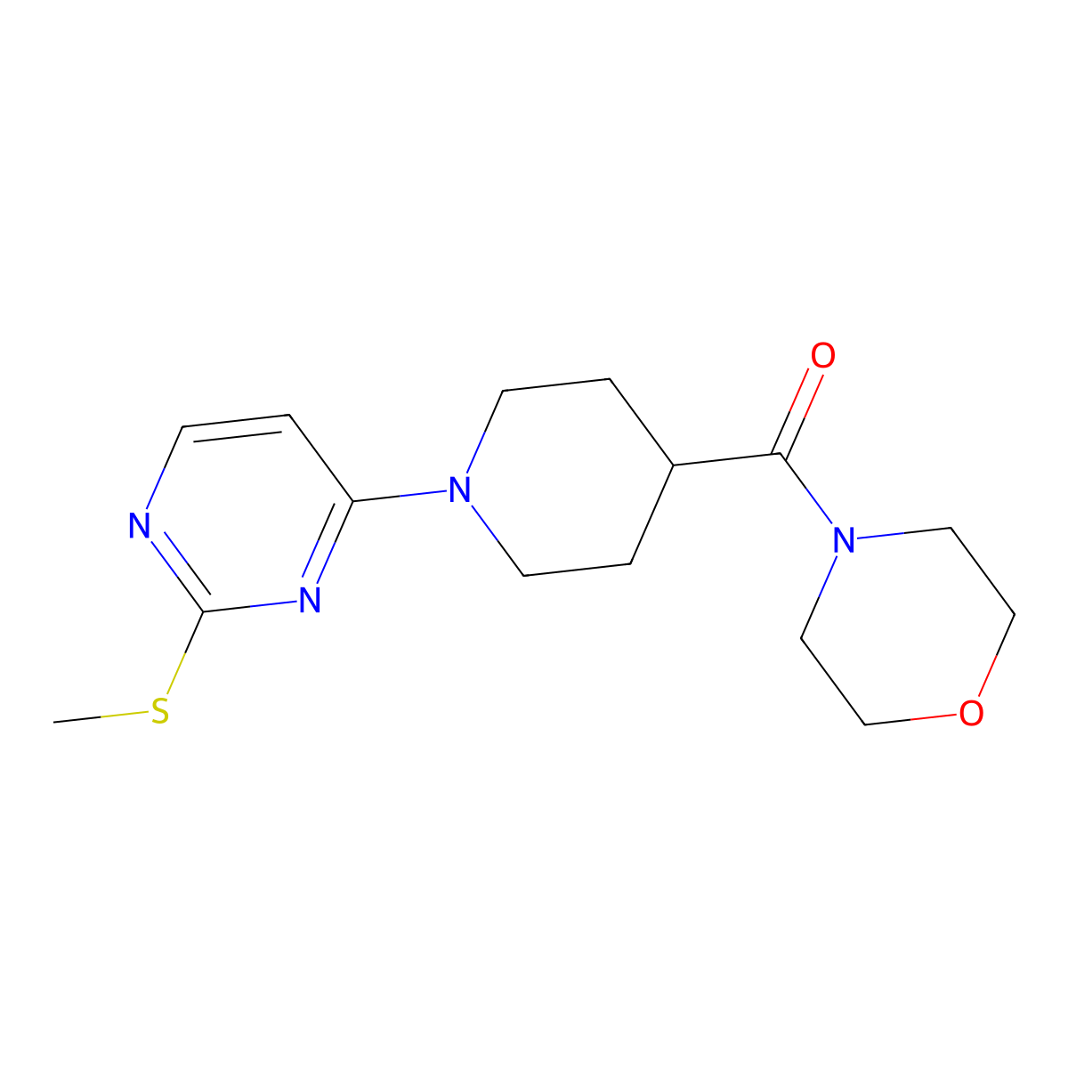4-{1-[2-(Methylsulfanyl)pyrimidin-4-yl]piperidine-4-carbonyl}morpholine molecular structure, CAS 2877750-99-5