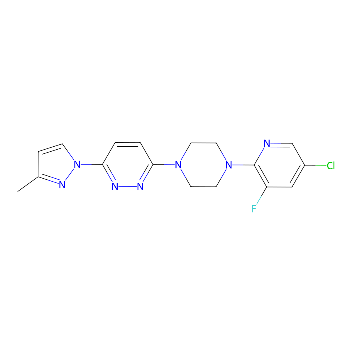 3-[4-(5-chloro-3-fluoropyridin-2-yl)piperazin-1-yl]-6-(3-methyl-1H-pyrazol-1-yl)pyridazine molecular structure, CAS 2877751-03-4