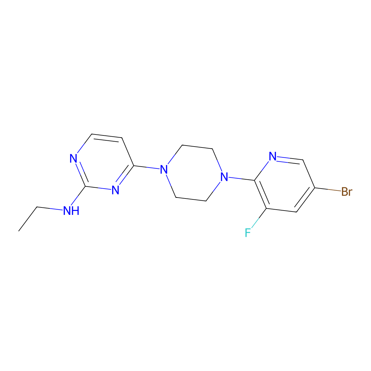 4-[4-(5-bromo-3-fluoropyridin-2-yl)piperazin-1-yl]-N-ethylpyrimidin-2-amine molecular structure, CAS 2877751-07-8