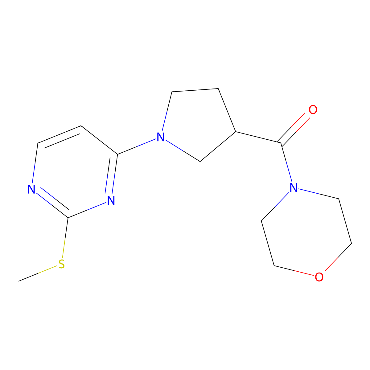4-{1-[2-(Methylsulfanyl)pyrimidin-4-yl]pyrrolidine-3-carbonyl}morpholine molecular structure, CAS 2877751-09-0