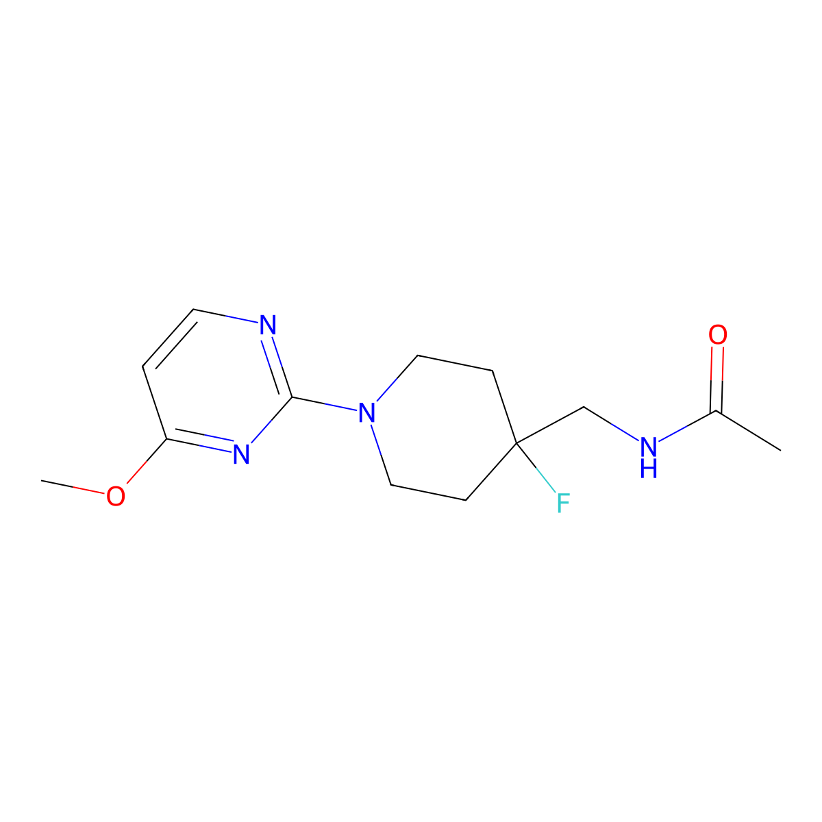 N-{[4-fluoro-1-(4-methoxypyrimidin-2-yl)piperidin-4-yl]methyl}acetamide molecular structure, CAS 2877751-13-6