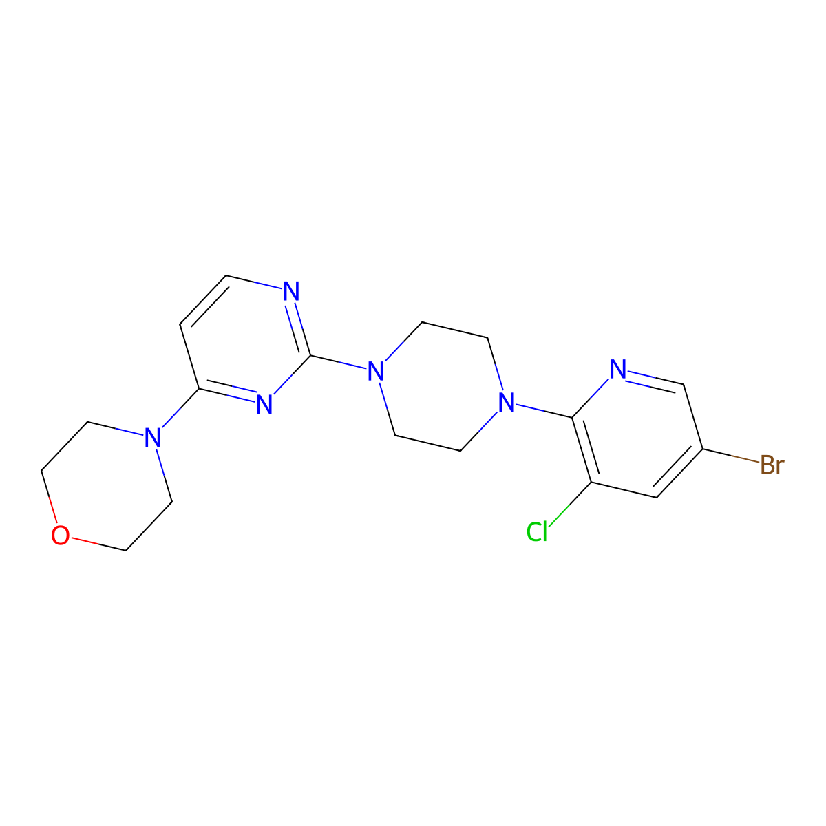 4-{2-[4-(5-Bromo-3-chloropyridin-2-yl)piperazin-1-yl]pyrimidin-4-yl}morpholine molecular structure, CAS 2877751-17-0