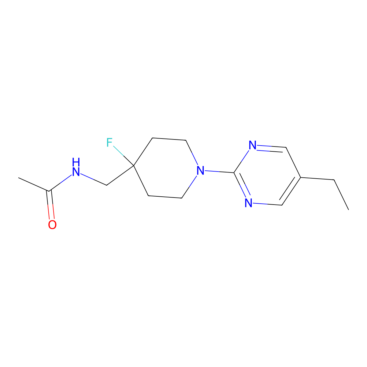 N-{[1-(5-ethylpyrimidin-2-yl)-4-fluoropiperidin-4-yl]methyl}acetamide molecular structure, CAS 2877751-18-1